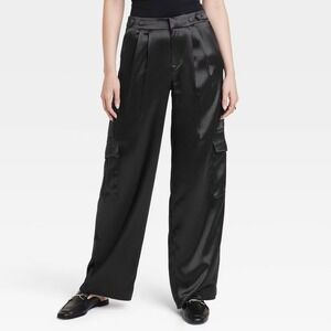 Women's‎ High-Rise Satin Cargo Pants A New Day Black 8 New With Tags
